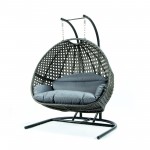 LeisureMod Wicker Hanging Double Egg Swing Chair , Charcoal Blue, ESCU57CBU