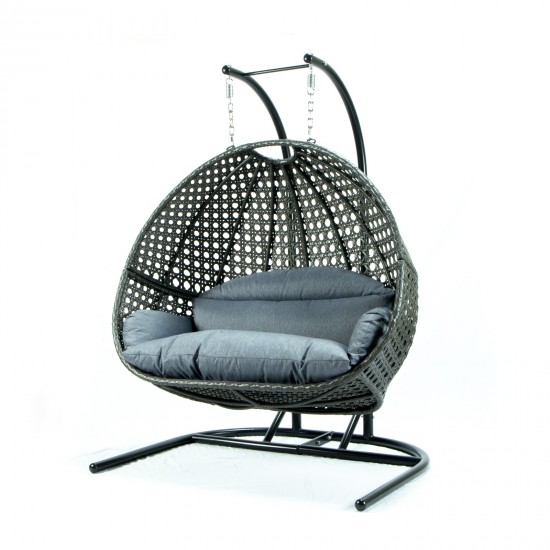 LeisureMod Wicker Hanging Double Egg Swing Chair , Charcoal Blue, ESCU57CBU