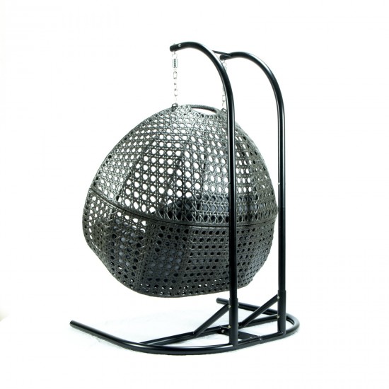 LeisureMod Wicker Hanging Double Egg Swing Chair , Charcoal Blue, ESCU57CBU