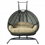 LeisureMod Wicker Hanging Double Egg Swing Chair , Brown, EKDCH-57BR