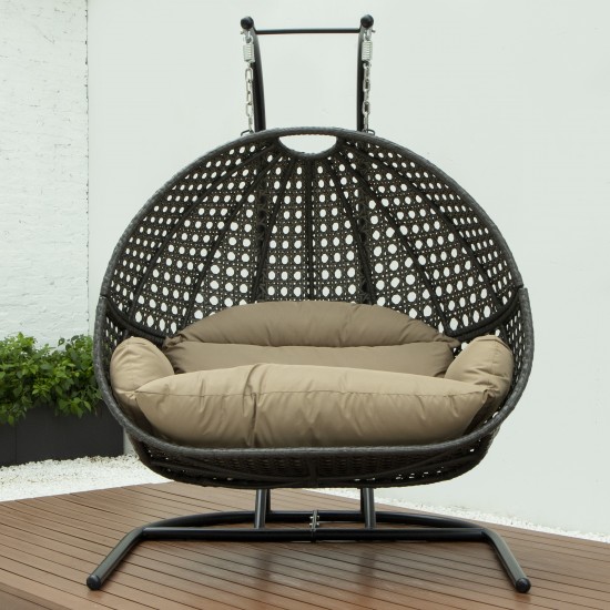 LeisureMod Wicker Hanging Double Egg Swing Chair , Brown, EKDCH-57BR