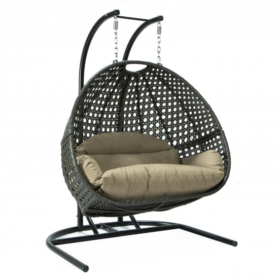 LeisureMod Wicker Hanging Double Egg Swing Chair , Brown, EKDCH-57BR