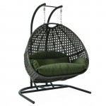 LeisureMod Wicker Hanging Double Egg Swing Chair , Dark Green, EKDCH-57DG