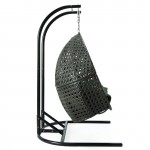 LeisureMod Wicker Hanging Double Egg Swing Chair , Dark Green, EKDCH-57DG