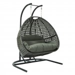 LeisureMod Wicker Hanging Double Egg Swing Chair , Dark Grey, EKDCH-57DGR