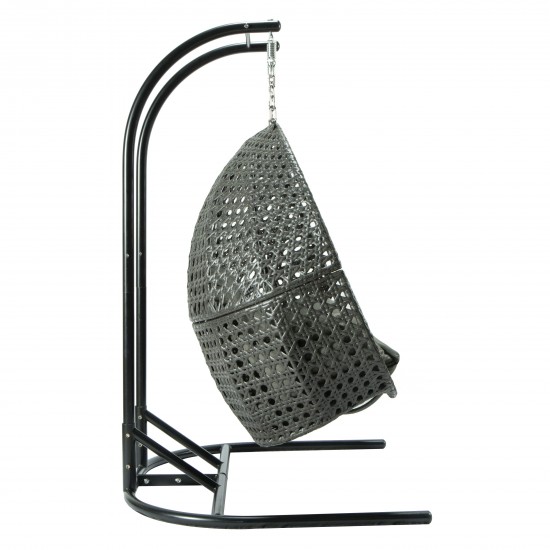 LeisureMod Wicker Hanging Double Egg Swing Chair , Dark Grey, EKDCH-57DGR