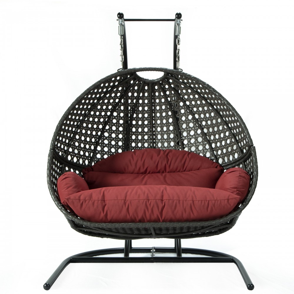 LeisureMod Wicker Hanging Double Egg Swing Chair , Dark Red, EKDCH-57DR