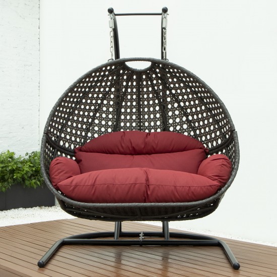 LeisureMod Wicker Hanging Double Egg Swing Chair , Dark Red, EKDCH-57DR