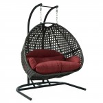 LeisureMod Wicker Hanging Double Egg Swing Chair , Dark Red, EKDCH-57DR