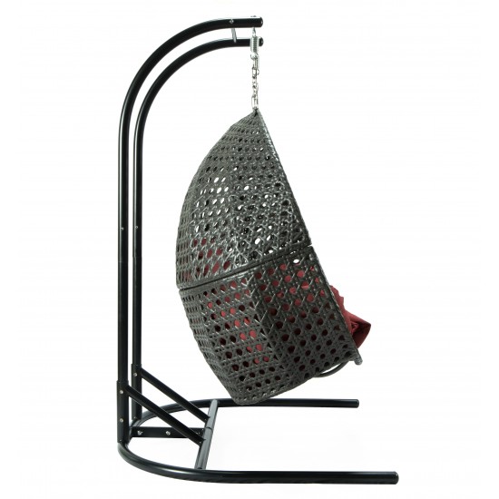 LeisureMod Wicker Hanging Double Egg Swing Chair , Dark Red, EKDCH-57DR