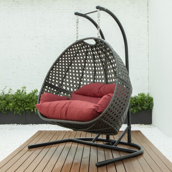 LeisureMod Wicker Hanging Double Egg Swing Chair , Dark Red, EKDCH-57DR