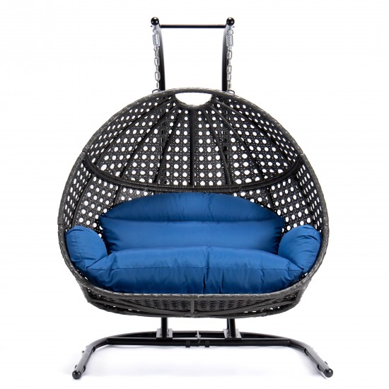 LeisureMod Wicker Hanging Double Egg Swing Chair , Blue, EKDCH-57BU