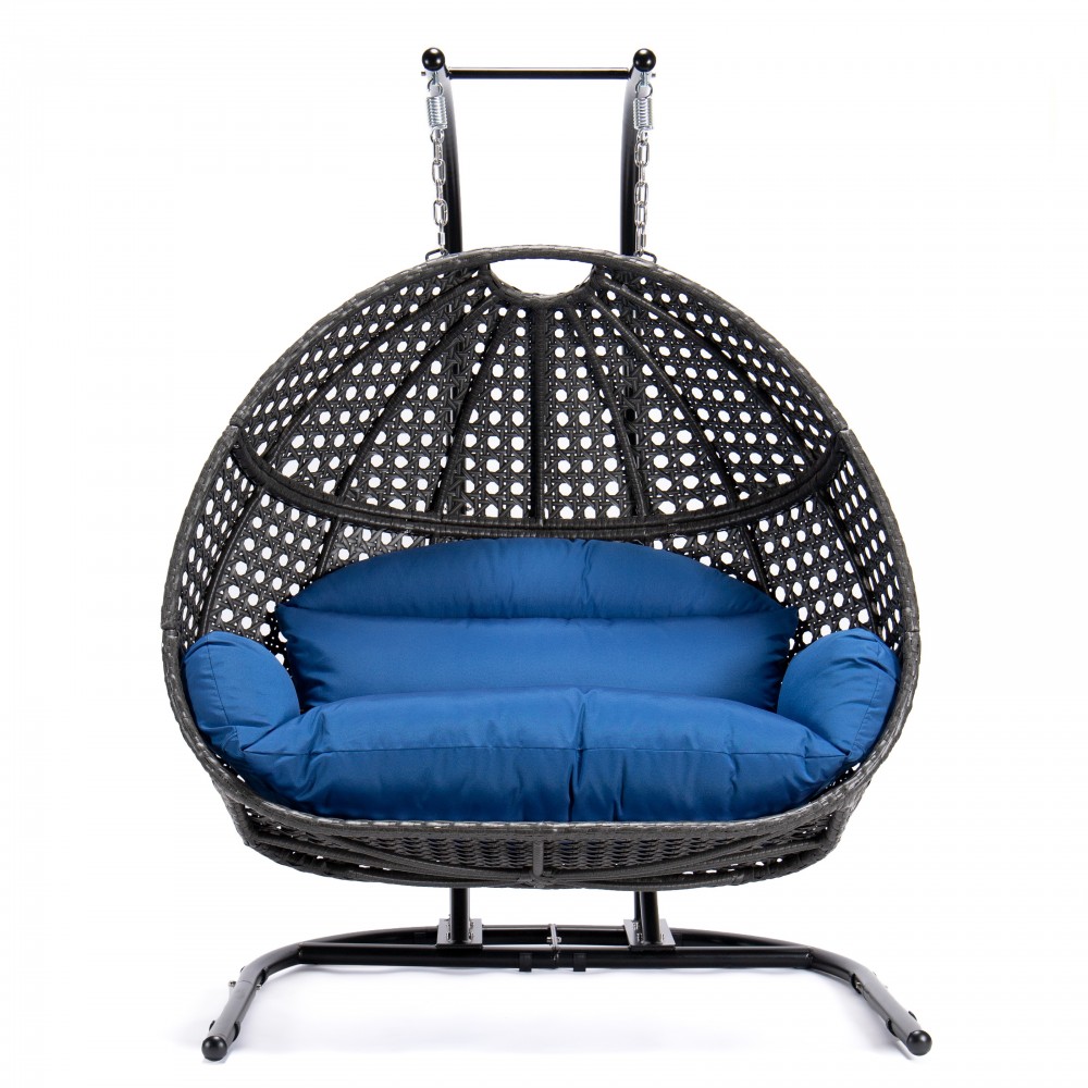 LeisureMod Wicker Hanging Double Egg Swing Chair , Blue, EKDCH-57BU