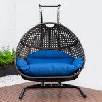 LeisureMod Wicker Hanging Double Egg Swing Chair , Blue, EKDCH-57BU