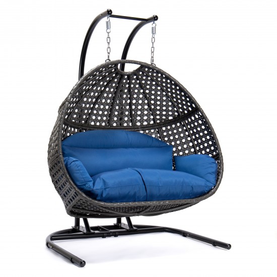 LeisureMod Wicker Hanging Double Egg Swing Chair , Blue, EKDCH-57BU