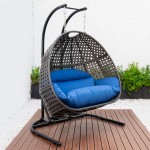 LeisureMod Wicker Hanging Double Egg Swing Chair , Blue, EKDCH-57BU