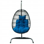 LeisureMod Wicker Folding Hanging Egg Swing Chair, Blue, ESCF40BU