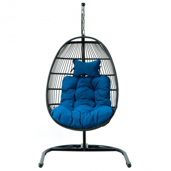 LeisureMod Wicker Folding Hanging Egg Swing Chair, Blue, ESCF40BU