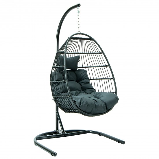 LeisureMod Wicker Folding Hanging Egg Swing Chair, Charcoal, ESCF40CH