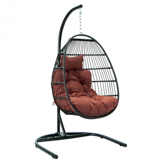 LeisureMod Wicker Folding Hanging Egg Swing Chair, Cherry, ESCF40CHR