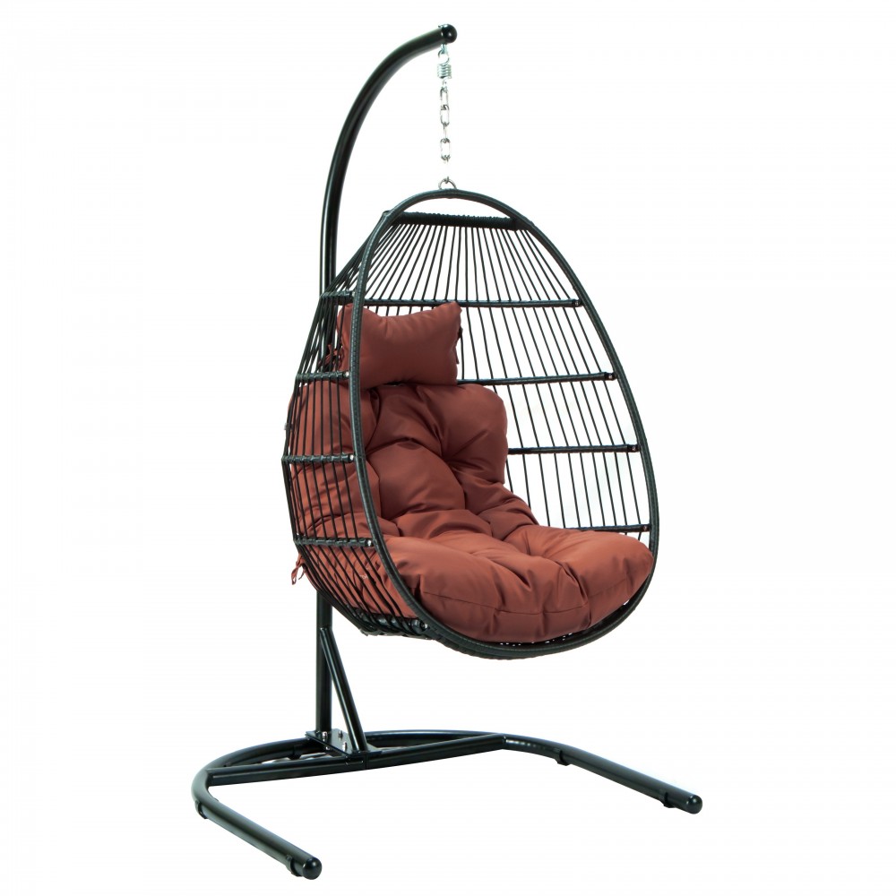 LeisureMod Wicker Folding Hanging Egg Swing Chair, Cherry, ESCF40CHR