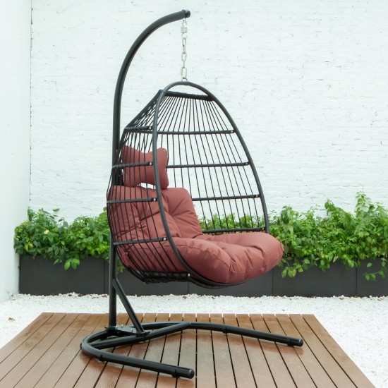 LeisureMod Wicker Folding Hanging Egg Swing Chair, Cherry, ESCF40CHR