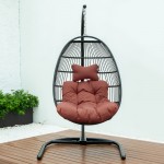 LeisureMod Wicker Folding Hanging Egg Swing Chair, Cherry, ESCF40CHR