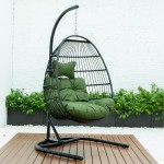 LeisureMod Wicker Folding Hanging Egg Swing Chair, Dark Green, ESCF40DG