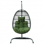 LeisureMod Wicker Folding Hanging Egg Swing Chair, Dark Green, ESCF40DG