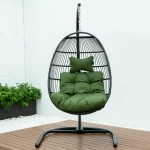 LeisureMod Wicker Folding Hanging Egg Swing Chair, Dark Green, ESCF40DG