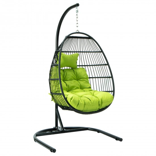 LeisureMod Wicker Folding Hanging Egg Swing Chair, Light Green, ESCF40LG