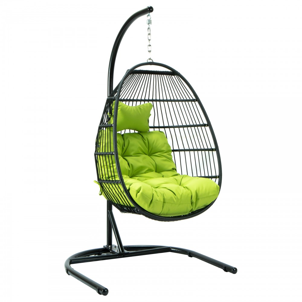 LeisureMod Wicker Folding Hanging Egg Swing Chair, Light Green, ESCF40LG