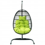 LeisureMod Wicker Folding Hanging Egg Swing Chair, Light Green, ESCF40LG