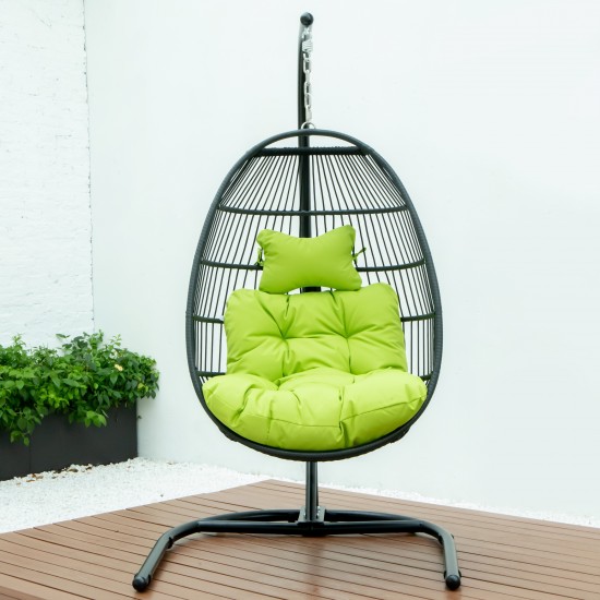 LeisureMod Wicker Folding Hanging Egg Swing Chair, Light Green, ESCF40LG