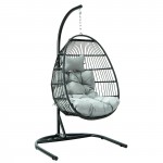 LeisureMod Wicker Folding Hanging Egg Swing Chair, Light Grey, ESCF40LGR