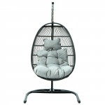 LeisureMod Wicker Folding Hanging Egg Swing Chair, Light Grey, ESCF40LGR