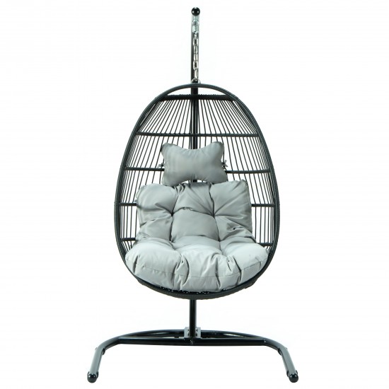 LeisureMod Wicker Folding Hanging Egg Swing Chair, Light Grey, ESCF40LGR