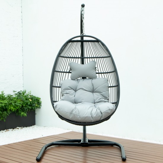 LeisureMod Wicker Folding Hanging Egg Swing Chair, Light Grey, ESCF40LGR