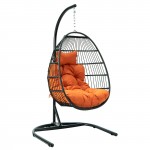 LeisureMod Wicker Folding Hanging Egg Swing Chair, Orange, ESCF40OR