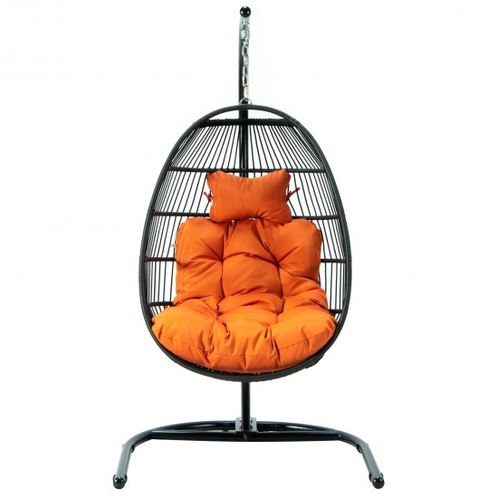 LeisureMod Wicker Folding Hanging Egg Swing Chair, Orange, ESCF40OR