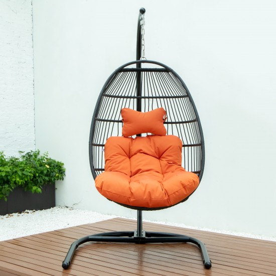 LeisureMod Wicker Folding Hanging Egg Swing Chair, Orange, ESCF40OR