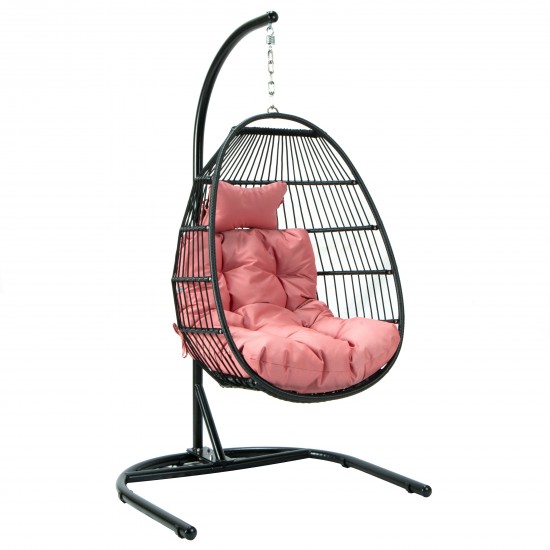 LeisureMod Wicker Folding Hanging Egg Swing Chair, Pink, ESCF40PK