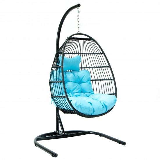 LeisureMod Wicker Folding Hanging Egg Swing Chair, Teal, ESCF40TL