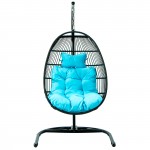 LeisureMod Wicker Folding Hanging Egg Swing Chair, Teal, ESCF40TL