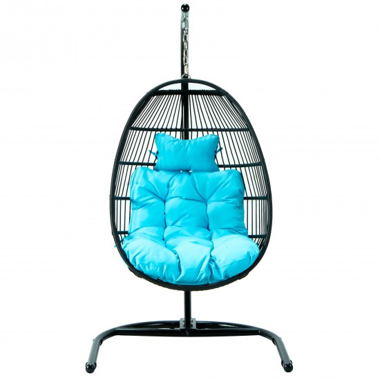 LeisureMod Wicker Folding Hanging Egg Swing Chair, Teal, ESCF40TL