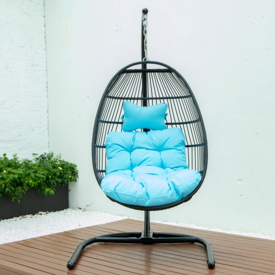 LeisureMod Wicker Folding Hanging Egg Swing Chair, Teal, ESCF40TL