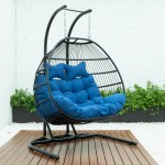 Wicker 2 Person Double Folding Hanging Egg Swing Chair, Blue, ESCF52BU