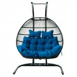 Wicker 2 Person Double Folding Hanging Egg Swing Chair, Blue, ESCF52BU