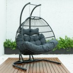 Wicker 2 Person Double Folding Hanging Egg Swing Chair, Charcoal, ESCF52CH