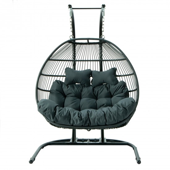 Wicker 2 Person Double Folding Hanging Egg Swing Chair, Charcoal, ESCF52CH